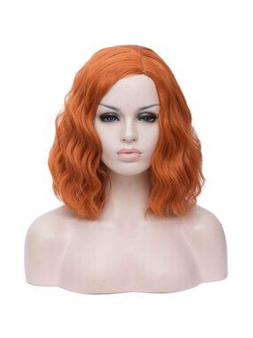 Women Dark Orange Heat Resistant Wavy Curly Cosplay Halloween Bob Party Wig